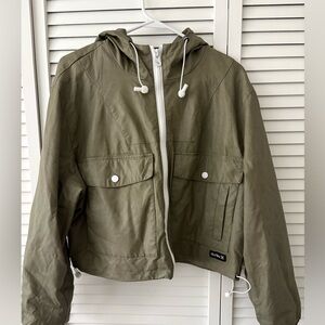 Hurley Sage Green waxed crop Zip-Up Jacket